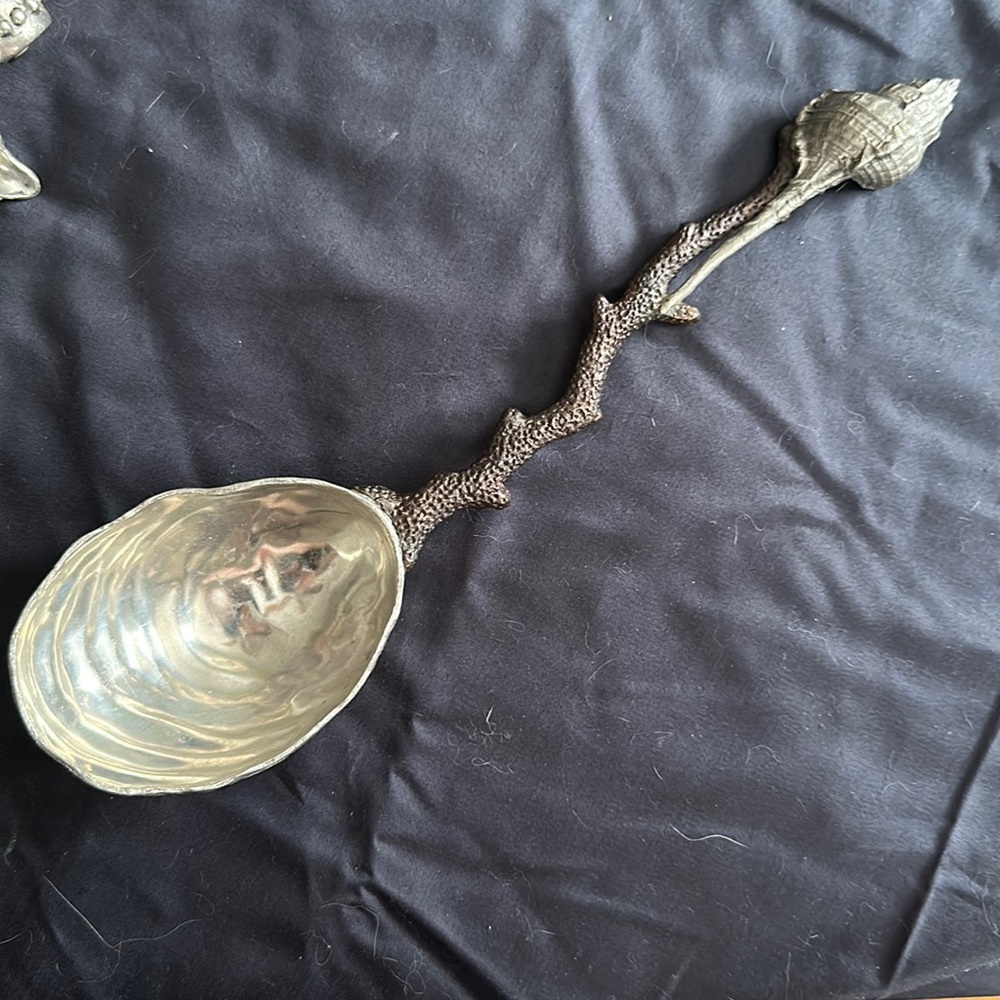 Pewter shell spoon coral stem and conch handle